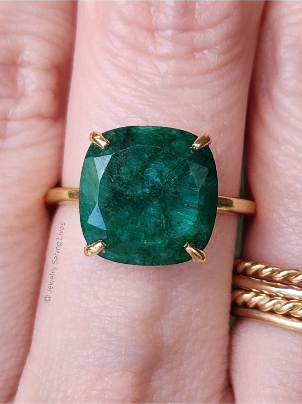 14k Gold fill Natural Green Emerald Cushion Cut Center Stone size 10